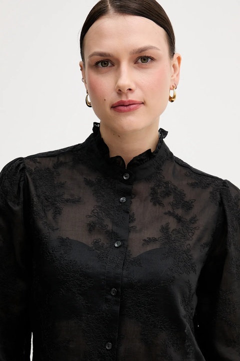 United Colors of Benetton koszula damska kolor czarny regular ze stójką 52WNDQ0CQ - zdjęcie produktu nr 1