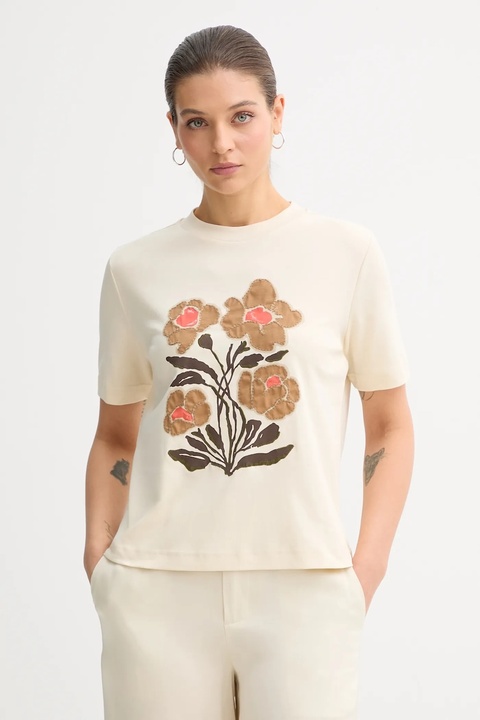 United Colors of Benetton t-shirt bawełniany damski kolor beżowy 3DCJD10B5 - zdjęcie produktu nr 1