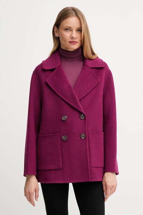 United Colors of Benetton płaszcz z wełną kolor fioletowy 28F7DN083 - zdjęcie produktu nr 1