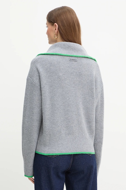 Pinko sweter z dodatkiem wełny damski kolor szary z półgolfem 105448 A2Q9 - zdjęcie produktu nr 2
