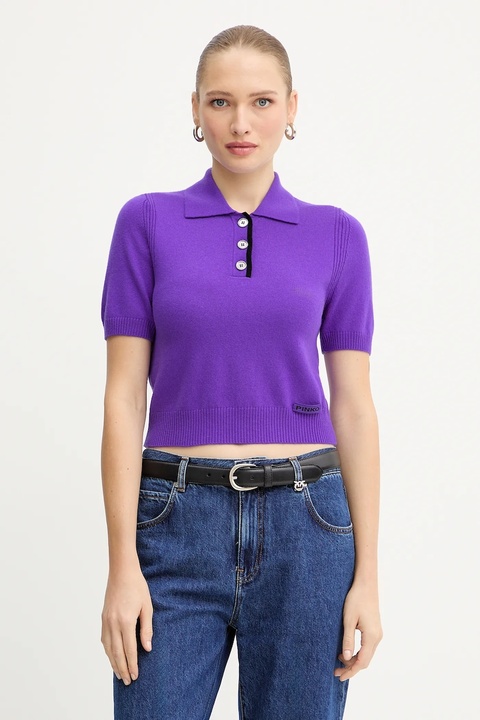 Pinko polo wełniane damskie kolor fioletowy 105450 A2Q9 - zdjęcie produktu nr 1