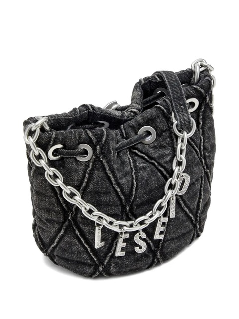 Diesel small CHARM-D quilted chain bucket bag - Black - zdjęcie produktu nr 2