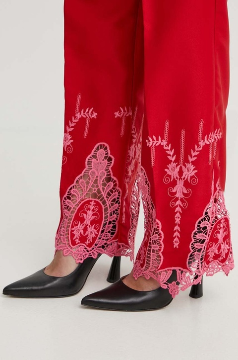 Never Fully Dressed spodnie damskie kolor czerwony proste high waist - zdjęcie produktu nr 2
