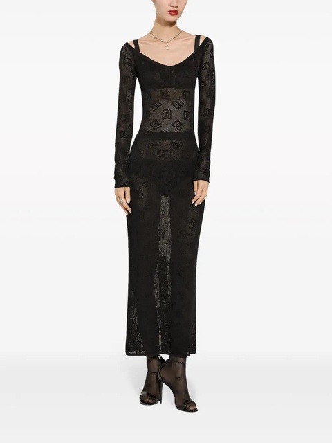 Dolce & Gabbana logo-jacquard V-neck maxi dress - Black - zdjęcie produktu nr 2
