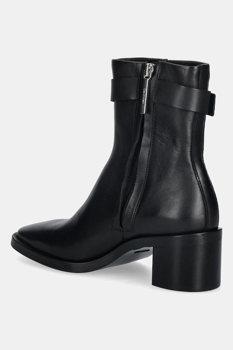 Calvin Klein botki skórzane BLOCK HEEL BOOT W/ METAL LOGO damskie kolor czarny na słupku HW0HW02591 - zdjęcie produktu nr 1