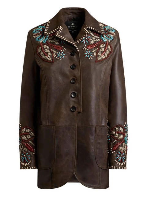 ETRO paisley-embroidered leather jacket - Brown - zdjęcie produktu nr 1