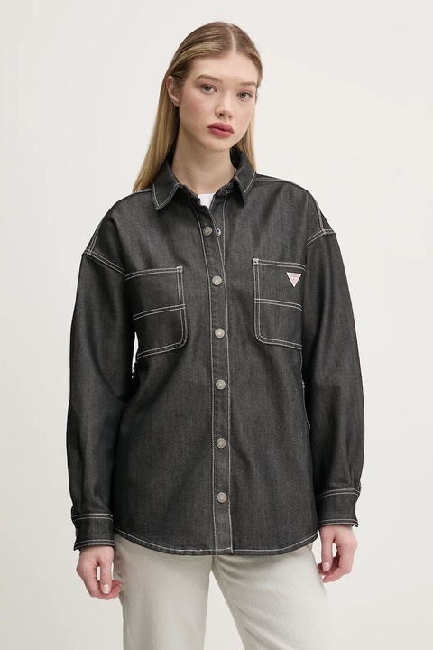 Guess Originals koszula damska kolor szary relaxed z kołnierzykiem klasycznym W5RG67 D5L30 - zdjęcie produktu nr 1