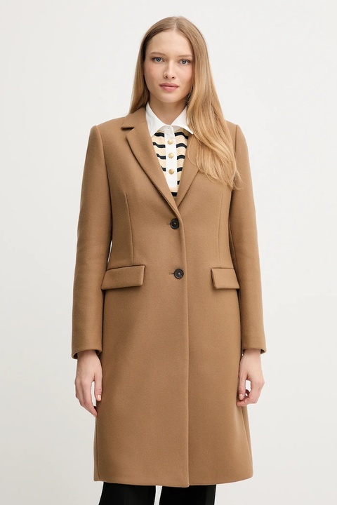 Tommy Hilfiger płaszcz z dodatkiem wełny kolor beżowy WW0WW46547 - zdjęcie produktu nr 1