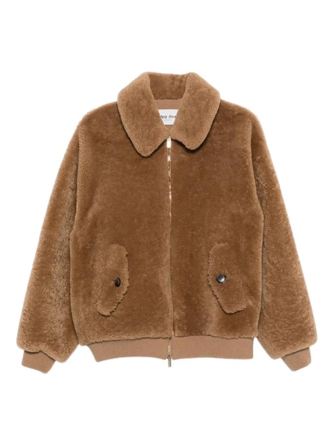Miu Miu zip-up shearling jacket - Neutrals - zdjęcie produktu nr 1