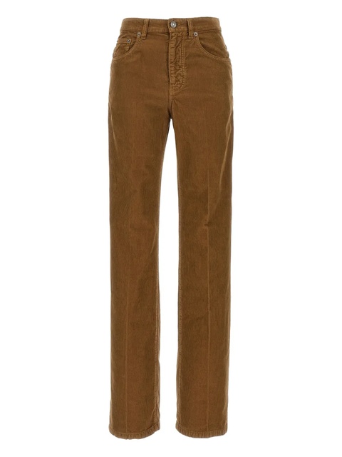 Saint Laurent pleat-detail corduroy trousers - Brown - zdjęcie produktu nr 1