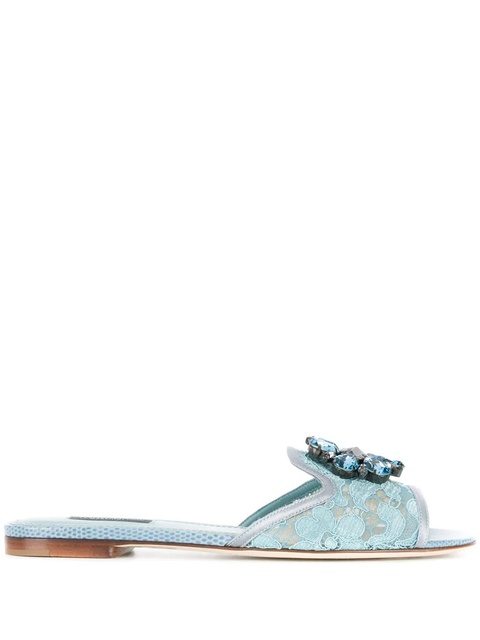 Dolce & Gabbana crystal-embellished lace slides - Blue - zdjęcie produktu nr 1