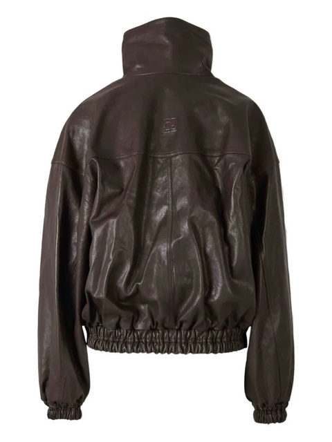 Magda Butrym high-neck elastic-cuff leather jacket - Brown - zdjęcie produktu nr 2