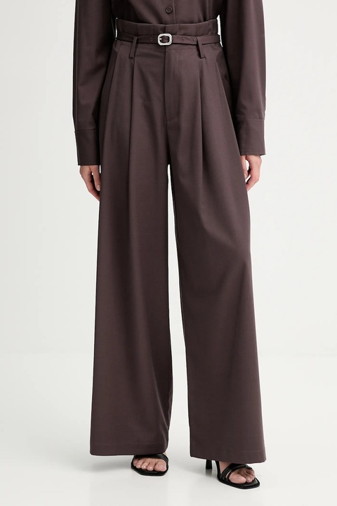 ISABELLE BLANCHE spodnie z domieszką wełny damskie kolor bordowy proste high waist IS25FW-P036-T002 - zdjęcie produktu nr 1