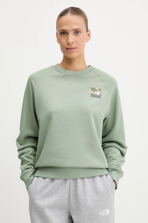 The North Face bluza bawełniana Connect Relaxed damska kolor zielony z nadrukiem NF0A8E4JBQ11 - zdjęcie produktu nr 1