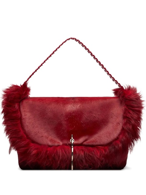 Blumarine fur-trim braided-handle shoulder bag - Red - zdjęcie produktu nr 1