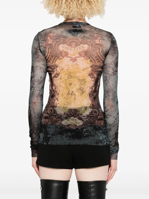 Jean Paul Gaultier baroque-print mesh T-shirt - Black - zdjęcie produktu nr 2