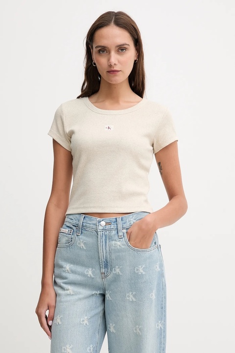Calvin Klein Jeans t-shirt damski kolor beżowy LV047C200G - zdjęcie produktu nr 1
