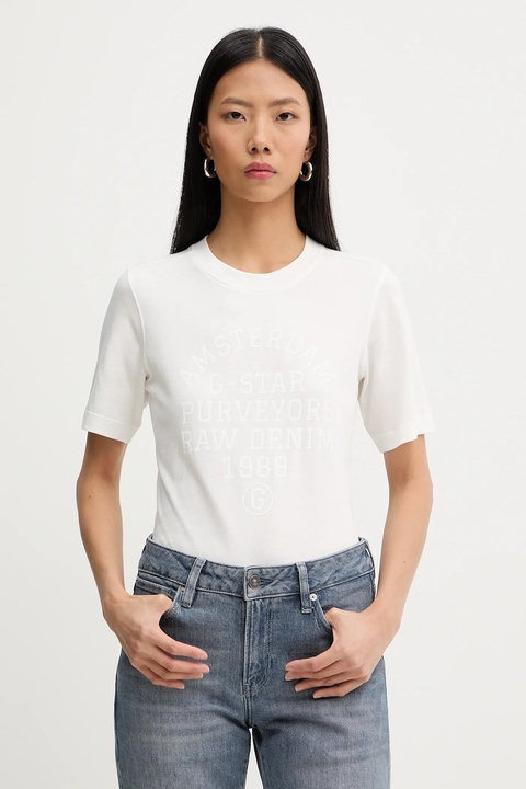 G-Star t-shirt bawełniany damski kolor beżowy D27104-336 - zdjęcie produktu nr 1