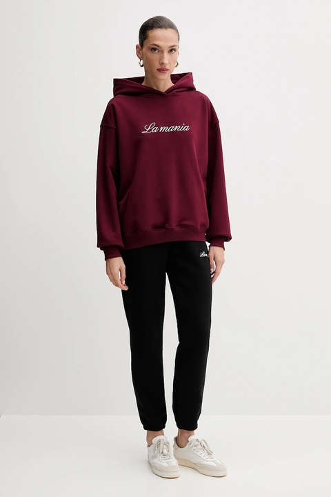 La Mania bluza damska kolor bordowy z kapturem z aplikacją ROCKY - zdjęcie produktu nr 2