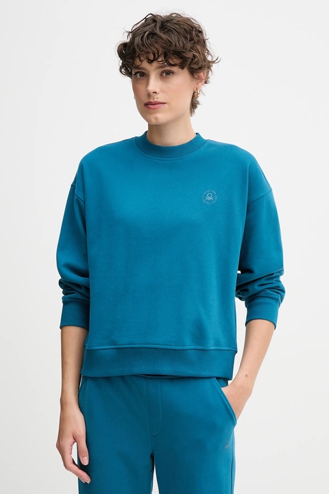United Colors of Benetton bluza damska kolor turkusowy z nadrukiem 3WNW3M07T - zdjęcie produktu nr 1
