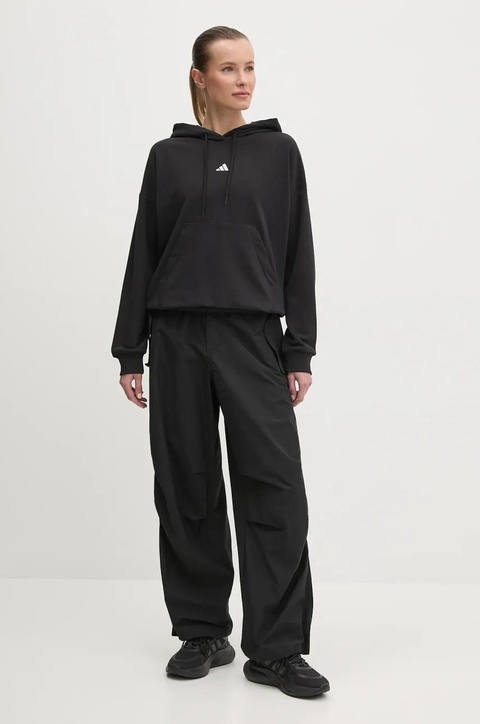 adidas bluza Essentials damska kolor czarny z kapturem z aplikacją JD7989 - zdjęcie produktu nr 2