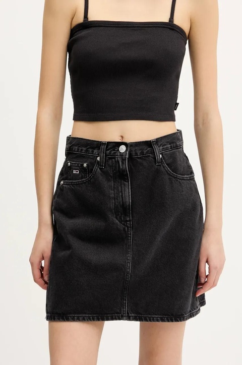 Tommy Jeans spódnica jeansowa kolor czarny mini prosta DW0DW21275 - zdjęcie produktu nr 1