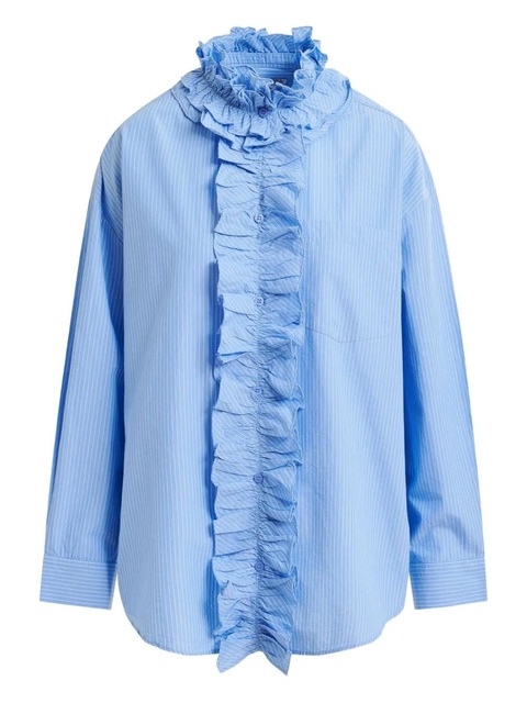 Essentiel Antwerp stripe-pattern ruffle-detail shirt - Blue - zdjęcie produktu nr 1