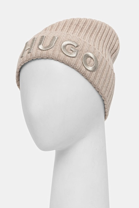 HUGO czapka wełniana kolor beżowy 50524129 - zdjęcie produktu nr 2