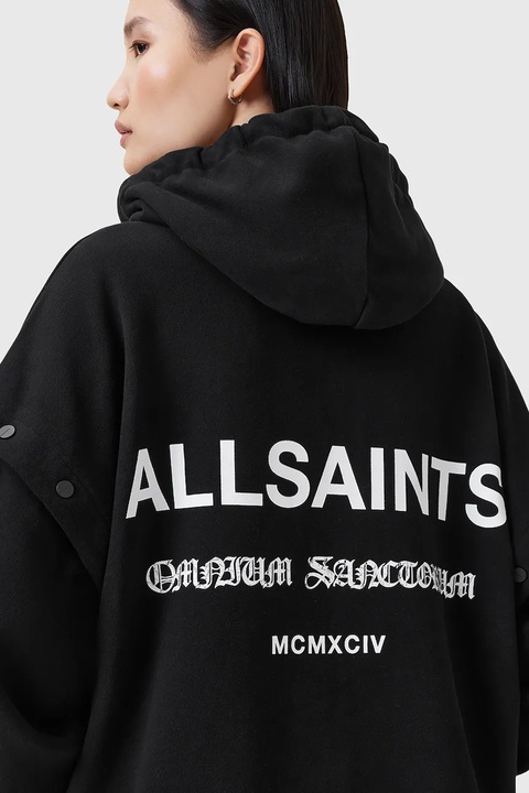 AllSaints bluza bawełniana OMNIUM damska kolor czarny z kapturem gładka W268JB - zdjęcie produktu nr 2
