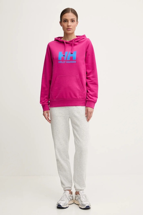 Helly Hansen bluza bawełniana HH LOGO 2.0 damska kolor różowy z kapturem z nadrukiem 34460 - zdjęcie produktu nr 2