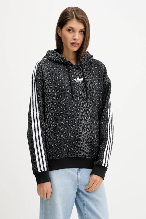 adidas Originals bluza Graphic Lo Hd damska kolor czarny z kapturem wzorzysta JV7561 - zdjęcie produktu nr 1