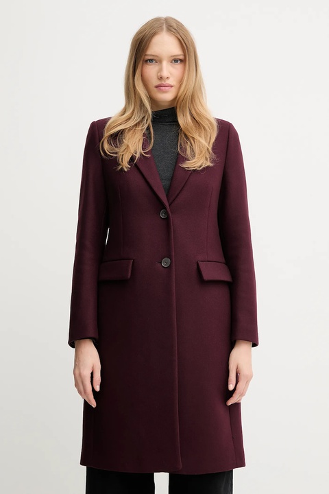 Tommy Hilfiger płaszcz z dodatkiem wełny kolor bordowy WW0WW46547 - zdjęcie produktu nr 1