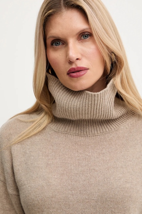 Simona Corsellini sweter z dodatkiem wełny damski kolor beżowy lekki z golfem A25CPMGP08S1 - zdjęcie produktu nr 2