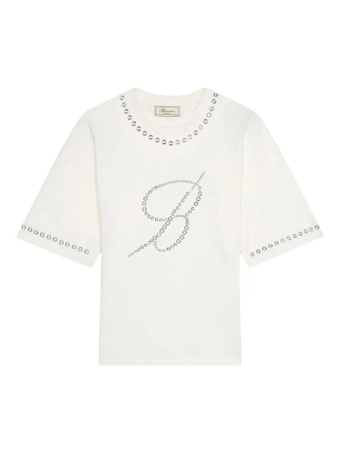 Blumarine embellished eyelet-trimmed T-shirt - White - zdjęcie produktu nr 1