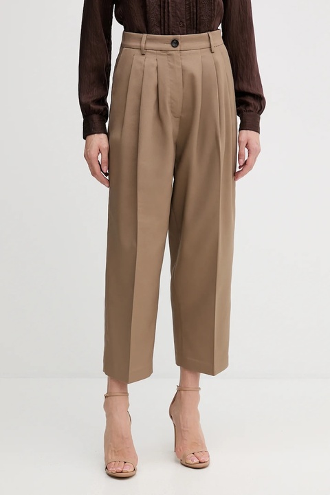 Sisley spodnie damskie kolor brązowy fason cygaretki high waist 4V99LF07S - zdjęcie produktu nr 1