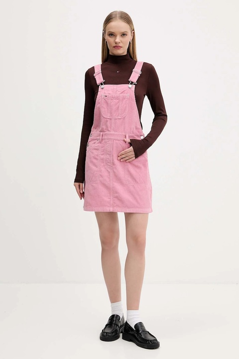 Tommy Jeans sukienka sztruksowa kolor różowy mini rozkloszowana DW0DW21494 - zdjęcie produktu nr 1