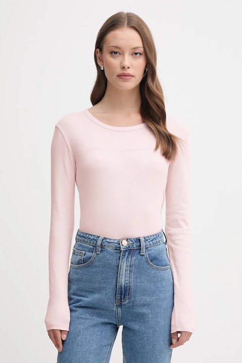 United Colors of Benetton longsleeve bawełniany kolor różowy 3GA2E16G0 - zdjęcie produktu nr 2