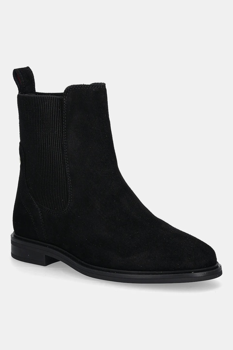 Tommy Hilfiger sztyblety zamszowe FLAG SUEDE CHELSEA BOOT damskie kolor czarny na płaskim obcasie FW0FW08780 - zdjęcie produktu nr 1