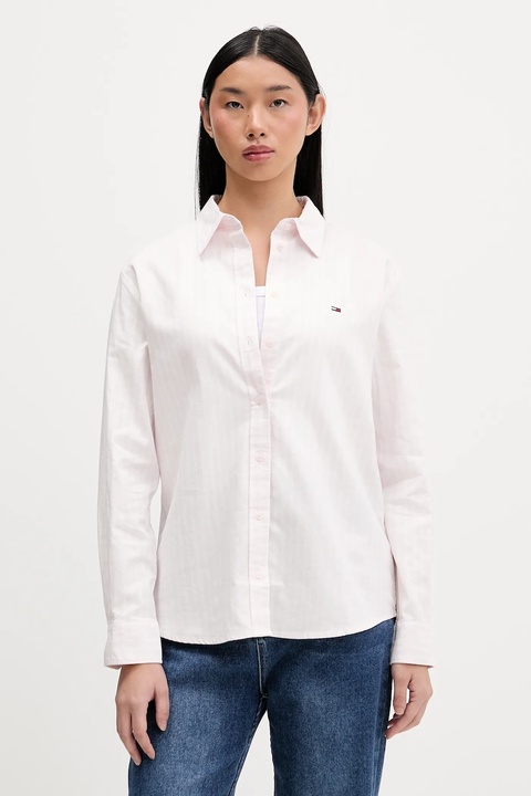 Tommy Jeans koszula bawełniana damska kolor różowy regular z kołnierzykiem klasycznym DW0DW19890 - zdjęcie produktu nr 1