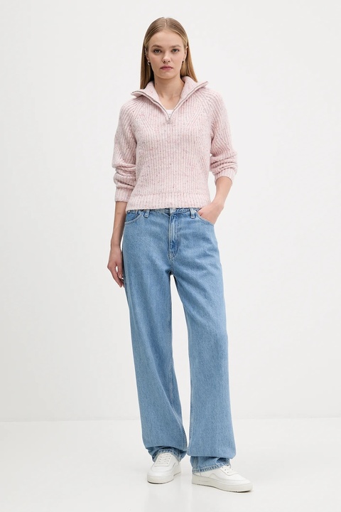 Tommy Jeans sweter z dodatkiem wełny damski kolor różowy ciepły z golfem DW0DW21686 - zdjęcie produktu nr 2