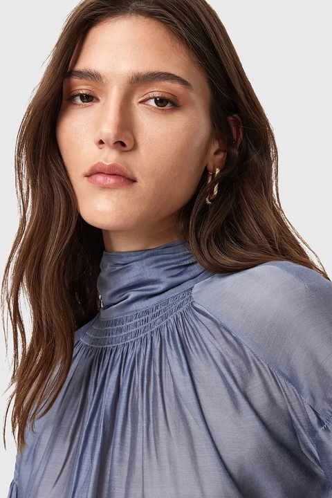 AllSaints bluzka z dodatkiem jedwabiu PEARLA damska kolor fioletowy gładka W027PD - zdjęcie produktu nr 2
