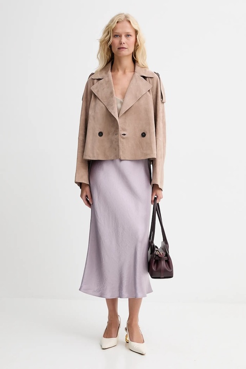 Weekend Max Mara płaszcz zamszowy MAGA kolor beżowy 2525446061600 - zdjęcie produktu nr 2