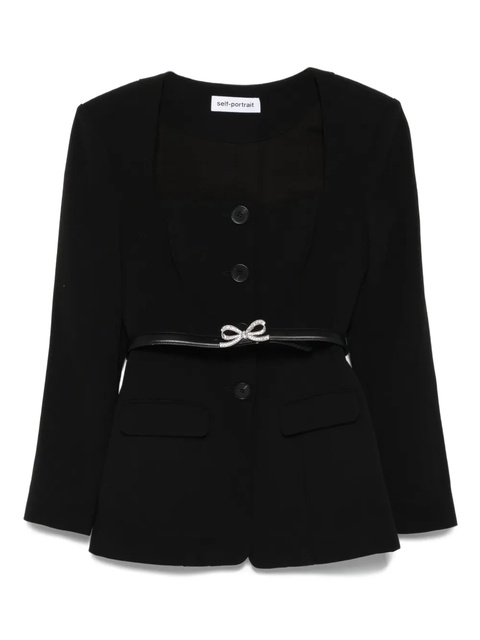 Self-Portrait bow-embellished belted jacket - Black - zdjęcie produktu nr 1