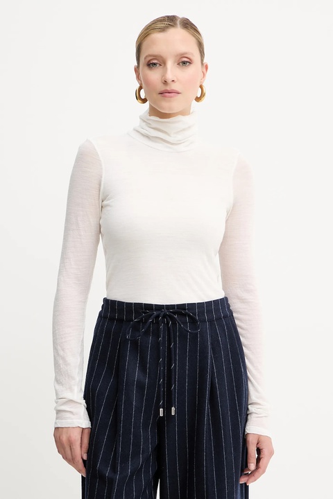 Liviana Conti longsleeve wełniany kolor beżowy z golfem F5WH17 - zdjęcie produktu nr 1