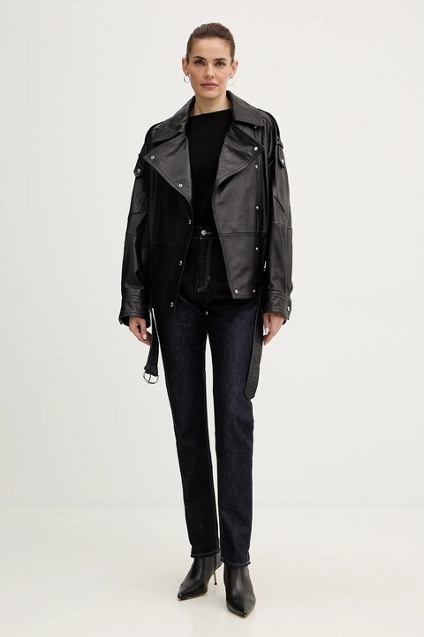 BOSS Orange ramoneska skórzana kolor czarny przejściowa 50552201 - zdjęcie produktu nr 2