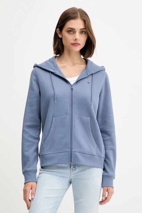 Tommy Jeans bluza damska kolor niebieski z kapturem gładka DW0DW19729 - zdjęcie produktu nr 1