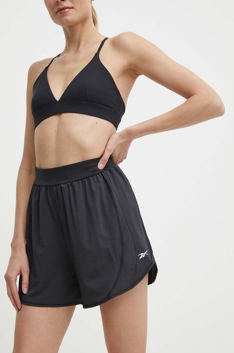 Reebok szorty treningowe Lux kolor czarny gładkie high waist 100075360 - zdjęcie produktu nr 1