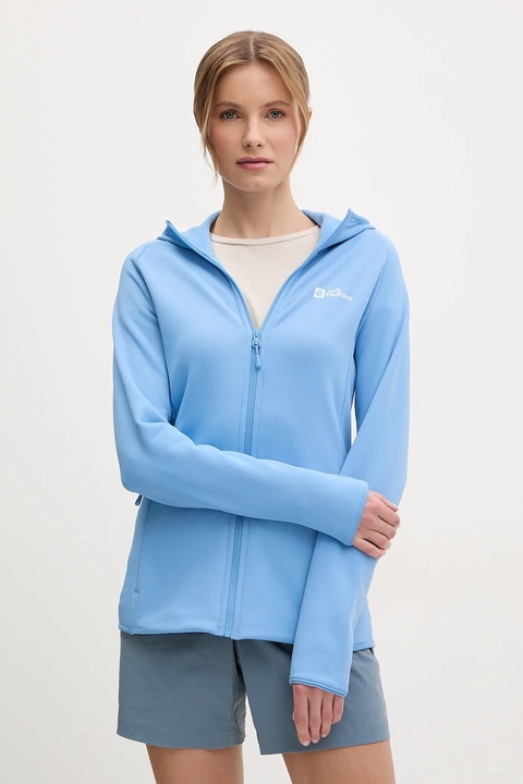 Jack Wolfskin bluza sportowa Baiselberg kolor niebieski z kapturem gładka 1710772 - zdjęcie produktu nr 1