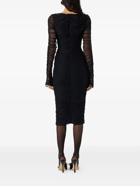 Blumarine flower-embellished gathered midi dress - Black - zdjęcie produktu nr 2