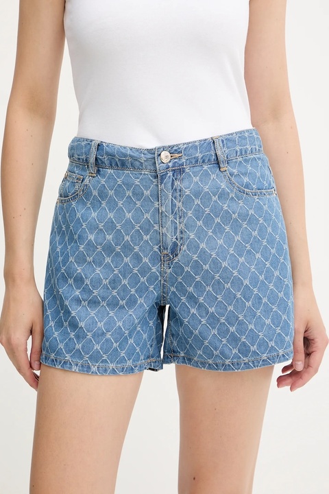 Morgan szorty jeansowe damskie kolor niebieski wzorzyste high waist SHEL - zdjęcie produktu nr 1